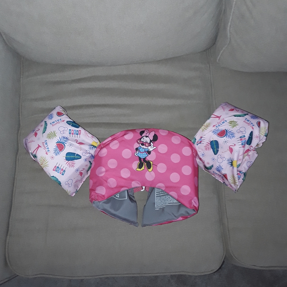 Disney Minnie Mouse Pink Polka Dot Swim Vest with Patterned Arm Bands
